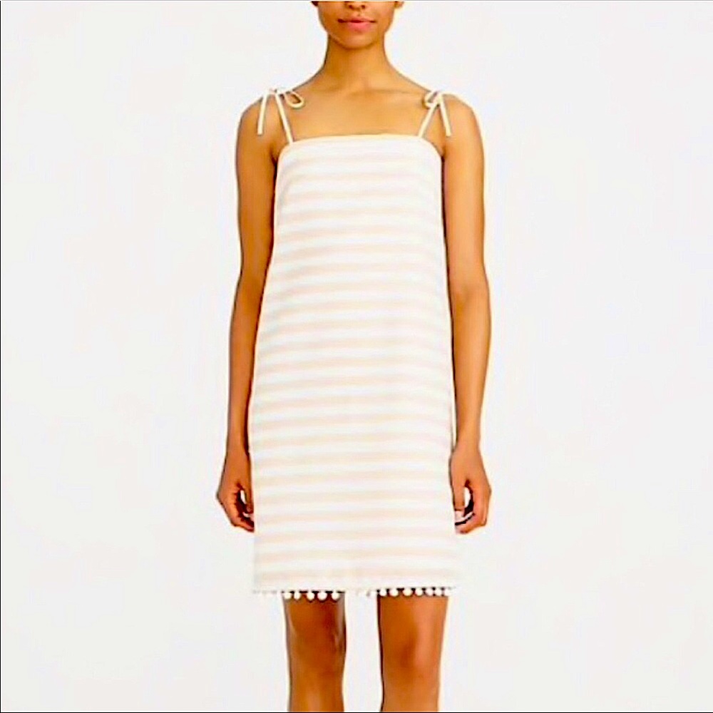 J. Crew Pom Pom Spaghetti Strap Striped Dress